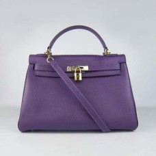 Hermes Kelly 32cm Togo skórzana torebka 6108 fioletowo-złota
