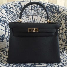 Hermes Kelly 28cm Togo Leather Black Gold Bag