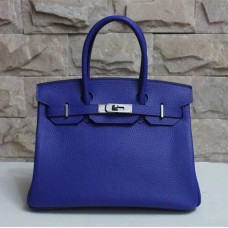 Torebka Hermes Birkin 30cm Togo ze skóry owczej w kolorze elektryzującego błękitu i srebra