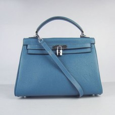 Torebka Hermes Kelly 32cm Togo Leather niebiesko-srebrna