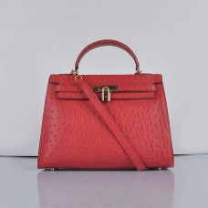 Hermes Kelly 32cm żyła strusia 6108 czerwony złoty