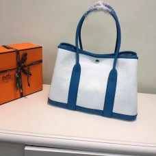 Torebka skórzana Hermes Garden Party 36 cm, biało-niebieska