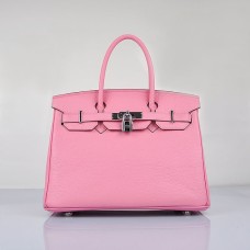 Torebka Hermes Birkin 30 cm Togo ze skóry wiśniowo-różowej w kolorze srebrnym