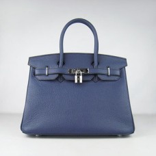 Torebki Hermes Birkin 30cm Togo ze skóry ciemnoniebieskiej i srebrnej
