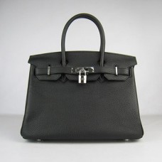 Torebki Hermes Birkin 30cm Togo skórzane czarno-srebrne