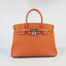 Torebki Hermes Birkin 30cm Togo ze skóry pomarańczowo-srebrnej
