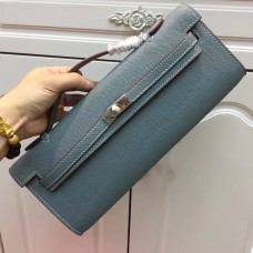 Hermes Kelly Cut 31cm skórzana kopertówka Epsom w kolorze szaro-niebieskim