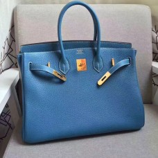 Torebki Hermes Birkin 35cm Togo ze skóry niebieskiej i złota