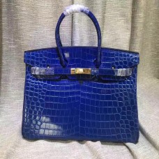 Torebka Hermes Birkin 35 cm ze skóry krokodyla w kolorze Electric Blue Gold