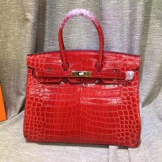 Torebka Hermes Birkin 35 cm ze skóry krokodyla w kolorze czerwonego złota