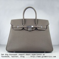 Torebka Hermes Birkin 35 cm ze skóry bydlęcej, kolor ciemny khaki, srebrny
