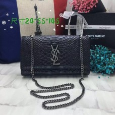 Torebka YSL z monogramem i łańcuszkiem 24 cm w kolorze wężowej czerni