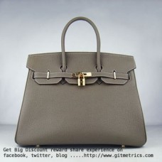 Torebka Hermes Birkin 35cm z żyłkami ze skóry bydlęcej w kolorze ciemnokhaki złotym