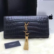 Kopertówka YSL Tassel 27 cm ze skóry krokodyla w kolorze czarno-złotym