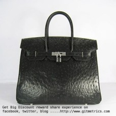 Torebka Hermes Birkin 35cm Ostrich Veins czarno-srebrna