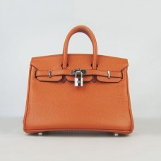 Torebka Hermes Birkin 25cm 6068 pomarańczowo-srebrna