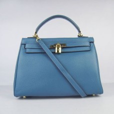 Torebka Hermes Kelly 32cm Togo Leather niebiesko-złota