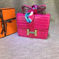 Hermes Constance 23cm skóra krokodyla w kolorze różowym