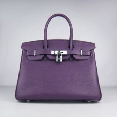 Torebki Hermes Birkin 30cm Togo skórzane fioletowo-srebrne
