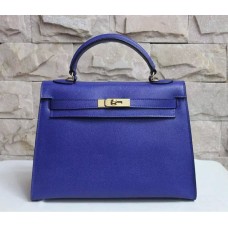 Torebka Hermes Kelly 32 cm ze skóry Epsom w kolorze elektrycznego błękitu i złota