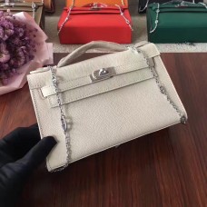 Hermes Mini Kelly 22 cm, skóra Epsom, biały, srebrny, pasek z łańcuszkiem