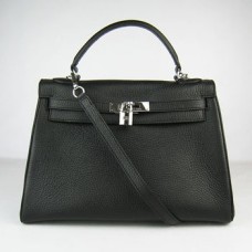Torebka Hermes Kelly 32cm Togo ze skóry 6108 czarno-srebrna
