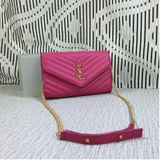 Torebka kopertówka YSL z łańcuszkiem, skóra kawiorowa, róża, 23 cm