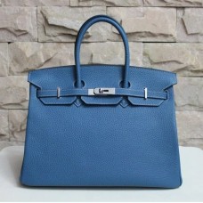 Torebki Hermes Birkin 35cm Togo ze skóry, niebiesko-srebrne
