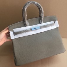 Torebka Hermes Birkin 35cm z żyłkami ze skóry bydlęcej w kolorze khaki srebrnym
