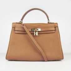 Hermes Kelly 32cm Togo skóra 6108 jasnokawowy złoty