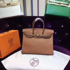 Torebka Hermes Birkin 35cm ze skóry bydlęcej, kolor jasnokawowy, srebrny